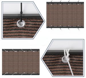 fence privacy mesh attaching with bungee cords hooks nylon ropes