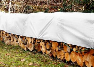 white poly tarp firewood cover outdoor storage
