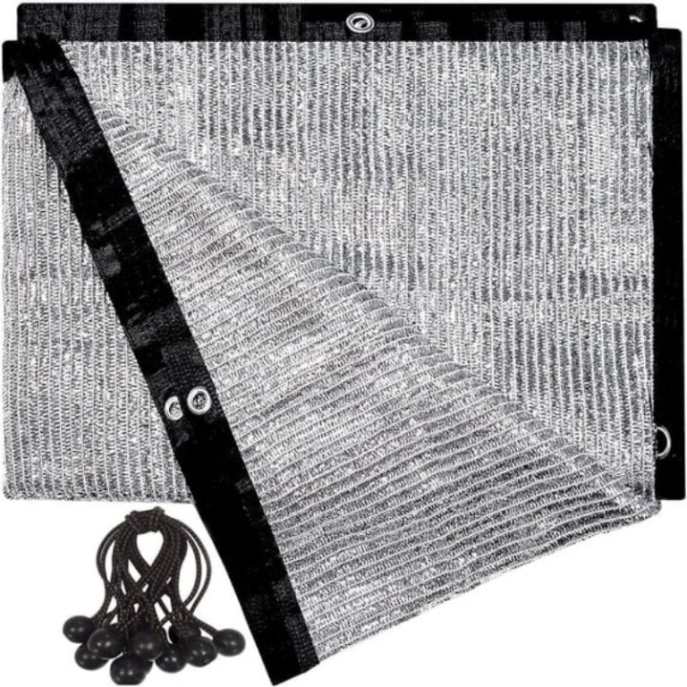 reflective shade cloth panel with bungee balls